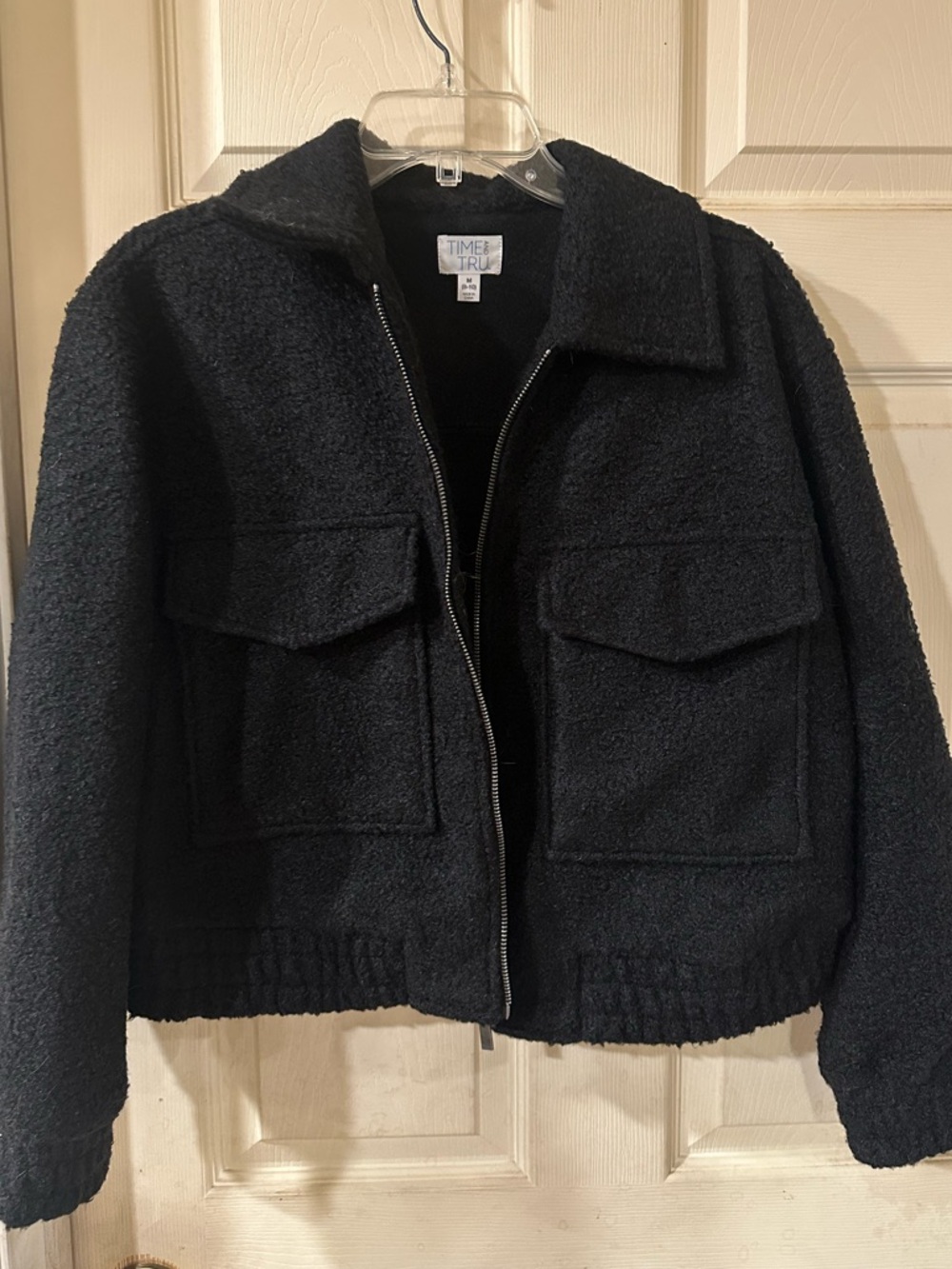 Time and Tru Black Teddy Zip-Up Collared Jacket